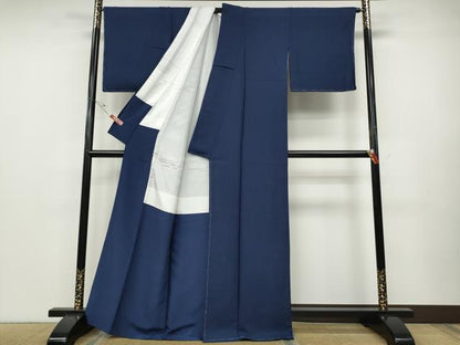平和屋着物●上質な色無地　霞地紋　留紺色　正絹　逸品　未使用　CABD7348ut