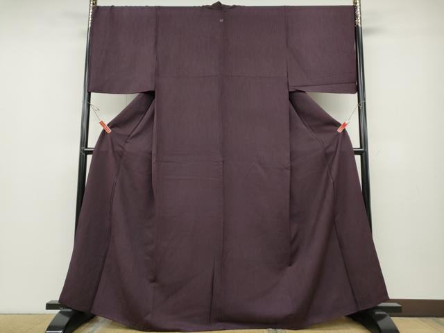平和屋着物●上質な色無地　縞地紋　滅紫色　正絹　逸品　CABD7350ut