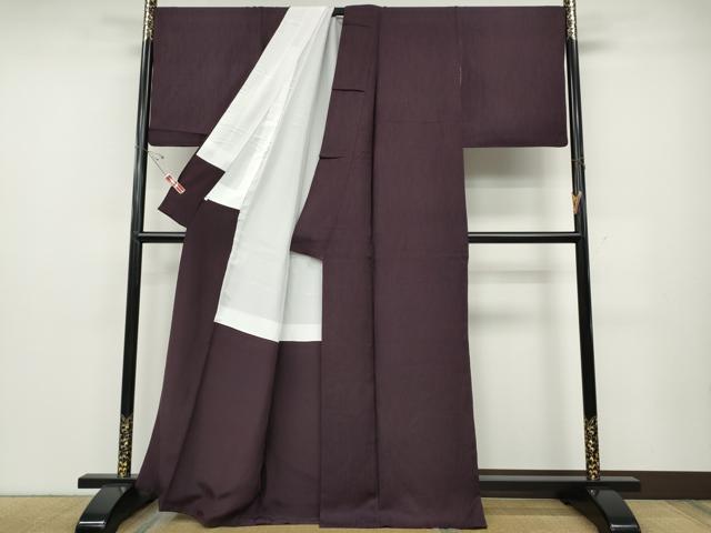 平和屋着物●上質な色無地　縞地紋　滅紫色　正絹　逸品　CABD7350ut