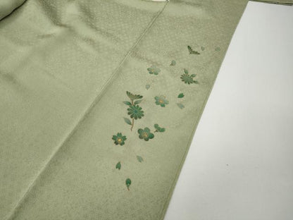 平和屋着物●本草木染作家　瑞寶　色無地　草花地紋　蒸栗色　正絹　逸品　CABD7354ut