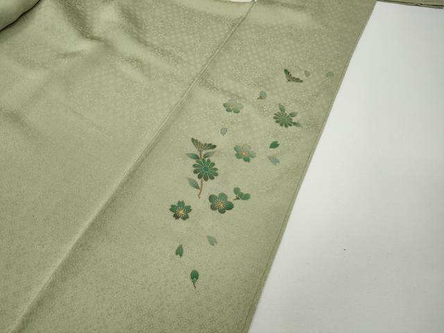 平和屋着物●本草木染作家　瑞寶　色無地　草花地紋　蒸栗色　正絹　逸品　CABD7354ut