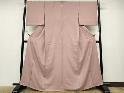 平和屋着物●上質な色無地　流水草花地紋　薄柿色　正絹　逸品　CABD7355ut