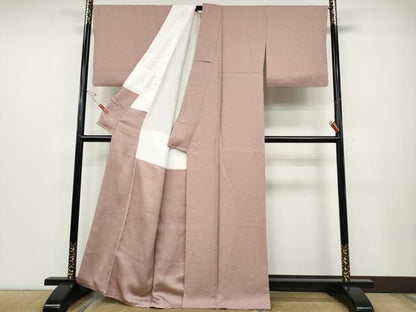 平和屋着物●上質な色無地　流水草花地紋　薄柿色　正絹　逸品　CABD7355ut