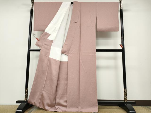 平和屋着物●上質な色無地　流水草花地紋　薄柿色　正絹　逸品　CABD7355ut