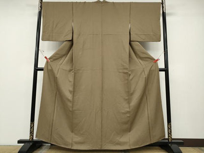平和屋着物●上質な色無地　霞地紋　柴染色　正絹　逸品　CABD7359ut