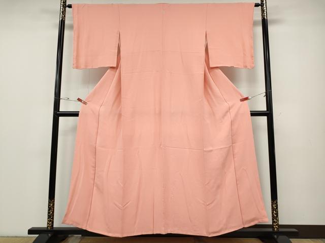 平和屋着物●上質な色無地　霞地紋　珊瑚色　正絹　逸品　CABD7362ut