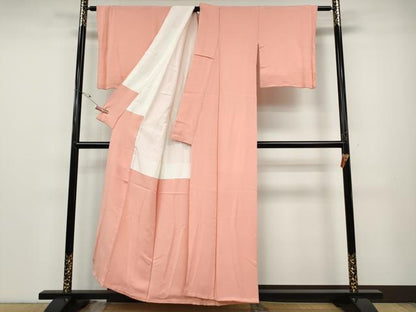 平和屋着物●上質な色無地　霞地紋　珊瑚色　正絹　逸品　CABD7362ut
