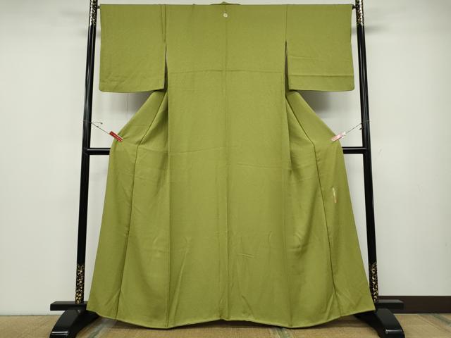 平和屋着物●本草木染作家　瑞寶　色無地　霞地紋　青丹色　正絹　逸品　CABD7367ut