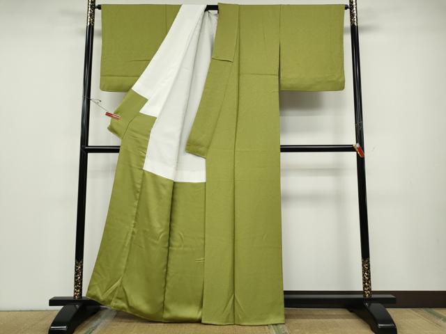 平和屋着物●本草木染作家　瑞寶　色無地　霞地紋　青丹色　正絹　逸品　CABD7367ut