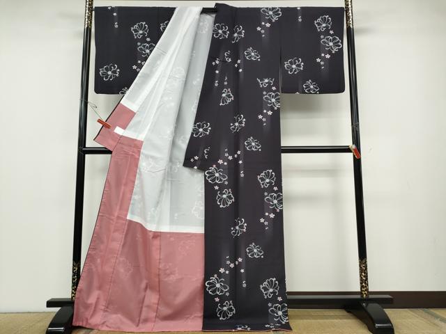 平和屋着物●小紋　舞花文　ロング丈　洗える着物　CABD7371ut