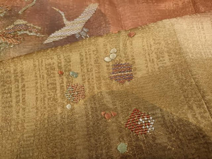平和屋着物●訪問着　竹屋町刺繍　飛鶴草花文　暈し染め　金彩　正絹　逸品　CABD7373ut