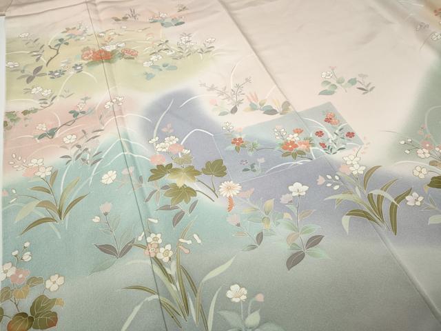 平和屋着物●訪問着　作家物　草花文　暈し染め　金彩　正絹　逸品　CABD7374ut