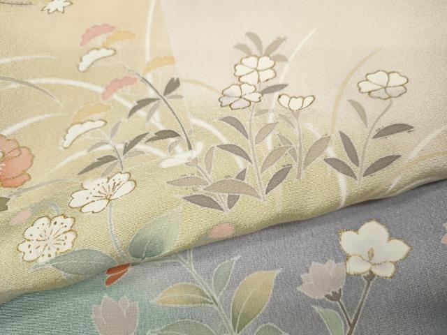 平和屋着物●訪問着　作家物　草花文　暈し染め　金彩　正絹　逸品　CABD7374ut