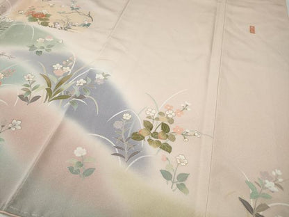 平和屋着物●訪問着　作家物　草花文　暈し染め　金彩　正絹　逸品　CABD7374ut