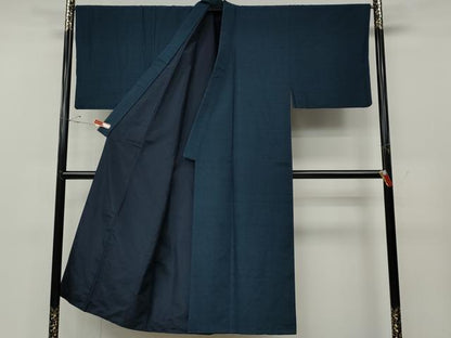 平和屋着物●男性　紬　アンサンブル　格子柄　留紺色　正絹　逸品　CABD7376ut