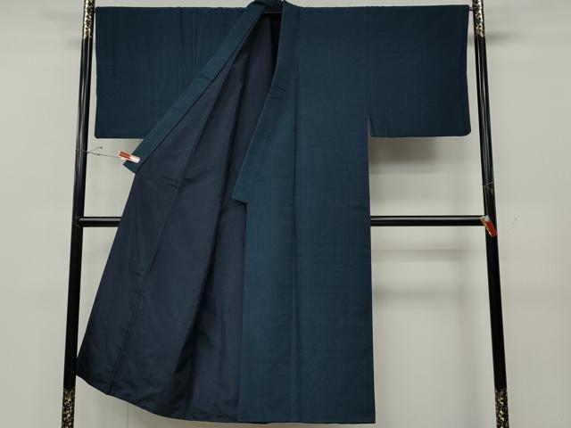 平和屋着物●男性　紬　アンサンブル　格子柄　留紺色　正絹　逸品　CABD7376ut