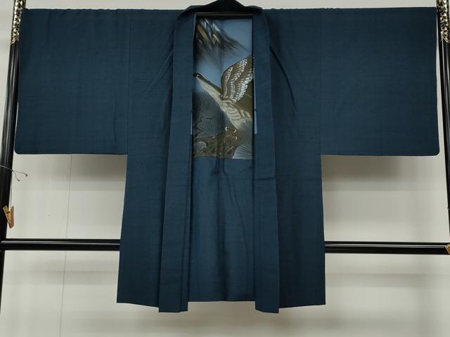 平和屋着物●男性　紬　アンサンブル　格子柄　留紺色　正絹　逸品　CABD7376ut 平和屋着物○男性 紬 アンサンブル 格子柄 留紺色 正絹 逸品 CABD7376ut