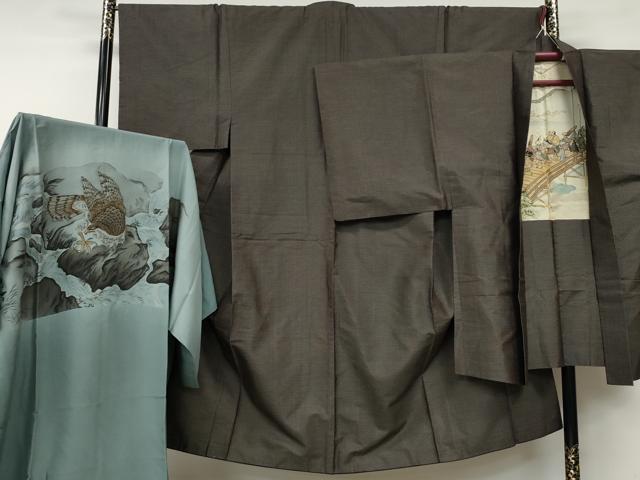 平和屋着物●男性　本場大島紬　アンサンブル　長襦袢セット　80亀甲　総詰め　正絹　逸品　CABD7380ut