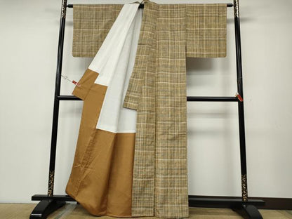 平和屋着物●上質な紬　横段吉祥文　正絹　逸品　CABD7381ut