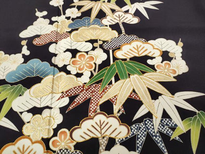平和屋着物●創業460年・千總　訪問着　駒刺繍　松竹梅　金彩　ロング丈　正絹　逸品　CABD7382ut