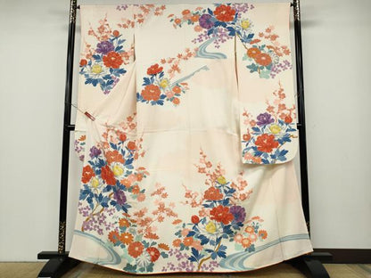 平和屋着物●豪華振袖　友禅　草花文　正絹　逸品　CABD7385ut