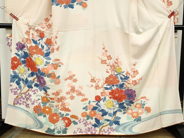 平和屋着物●豪華振袖　友禅　草花文　正絹　逸品　CABD7385ut