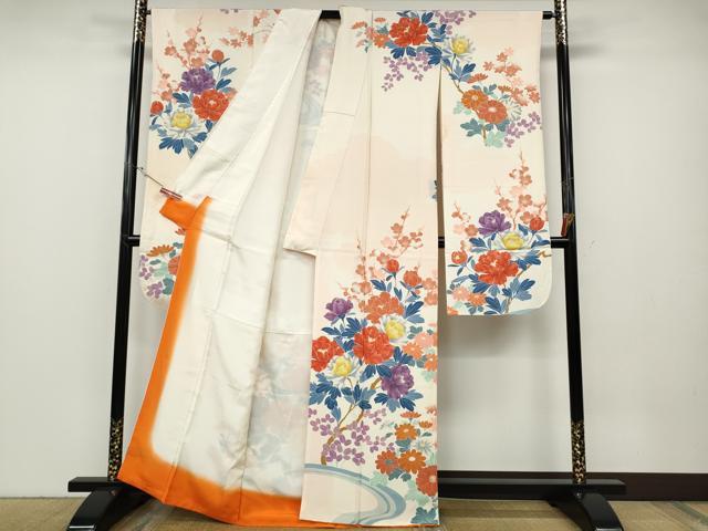 平和屋着物●豪華振袖　友禅　草花文　正絹　逸品　CABD7385ut