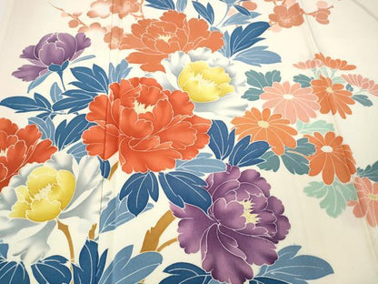 平和屋着物●豪華振袖　友禅　草花文　正絹　逸品　CABD7385ut