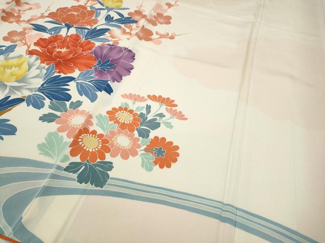 平和屋着物●豪華振袖　友禅　草花文　正絹　逸品　CABD7385ut