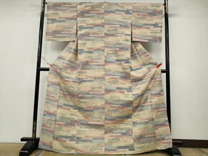 平和屋着物●上質な紬　横段霞文　西武百貨店扱い　正絹　逸品　CABD7386ut