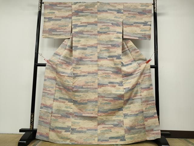 平和屋着物●上質な紬　横段霞文　西武百貨店扱い　正絹　逸品　CABD7386ut