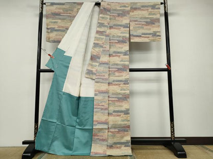 平和屋着物●上質な紬　横段霞文　西武百貨店扱い　正絹　逸品　CABD7386ut