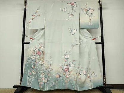 平和屋着物●訪問着　作家物　寿光織　草花文　暈し染め　金糸　正絹　逸品　CABD7388ut