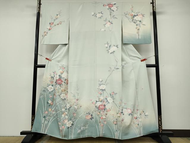 平和屋着物●訪問着　作家物　寿光織　草花文　暈し染め　金糸　正絹　逸品　CABD7388ut