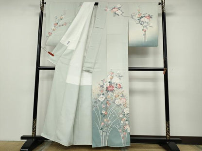 平和屋着物●訪問着　作家物　寿光織　草花文　暈し染め　金糸　正絹　逸品　CABD7388ut