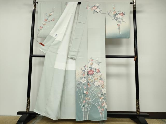 平和屋着物●訪問着　作家物　寿光織　草花文　暈し染め　金糸　正絹　逸品　CABD7388ut