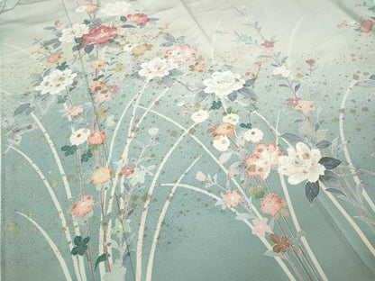 平和屋着物●訪問着　作家物　寿光織　草花文　暈し染め　金糸　正絹　逸品　CABD7388ut