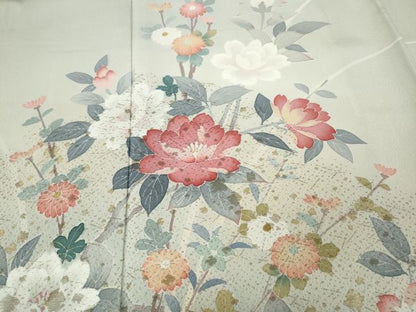 平和屋着物●訪問着　作家物　寿光織　草花文　暈し染め　金糸　正絹　逸品　CABD7388ut