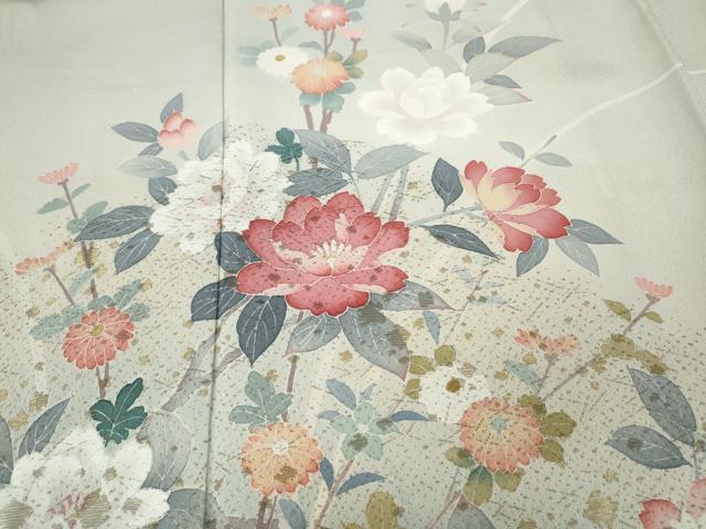 平和屋着物●訪問着　作家物　寿光織　草花文　暈し染め　金糸　正絹　逸品　CABD7388ut