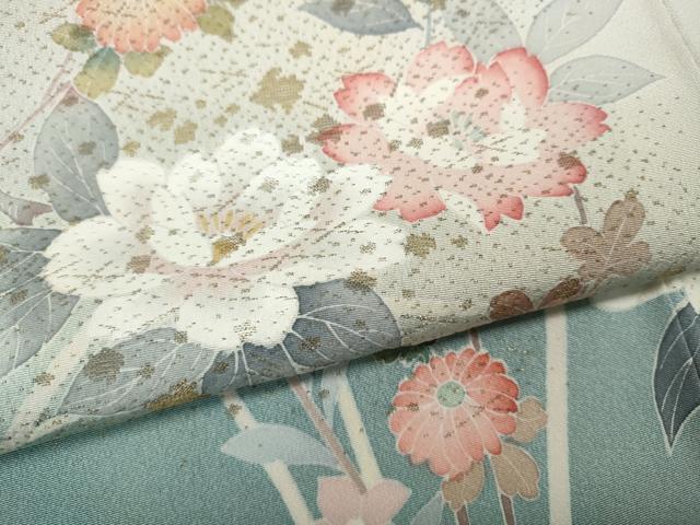 平和屋着物●訪問着　作家物　寿光織　草花文　暈し染め　金糸　正絹　逸品　CABD7388ut