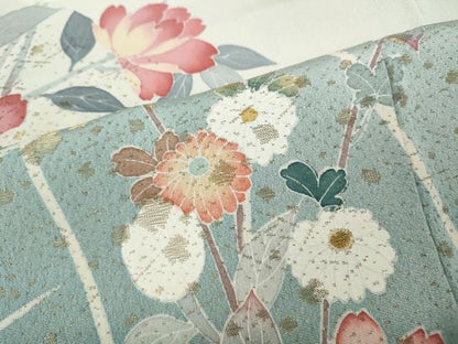 平和屋着物●訪問着　作家物　寿光織　草花文　暈し染め　金糸　正絹　逸品　CABD7388ut