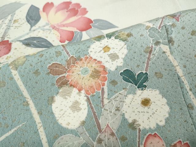 平和屋着物●訪問着　作家物　寿光織　草花文　暈し染め　金糸　正絹　逸品　CABD7388ut