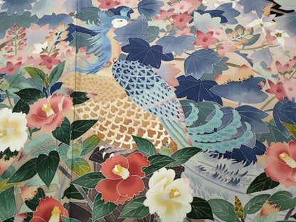 平和屋着物●本加賀友禅作家　浅野冨治男　黒留袖　孔雀花文　正絹　逸品　CABD7391ut
