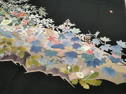 平和屋着物●本加賀友禅作家　浅野冨治男　黒留袖　孔雀花文　正絹　逸品　CABD7391ut