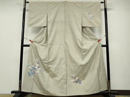 平和屋着物●本加賀友禅作家　奥野義一　訪問着　白山紬　枝花文　正絹　逸品　CABD7397ut