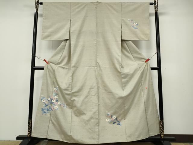 平和屋着物●本加賀友禅作家　奥野義一　訪問着　白山紬　枝花文　正絹　逸品　CABD7397ut