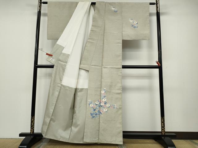 平和屋着物●本加賀友禅作家　奥野義一　訪問着　白山紬　枝花文　正絹　逸品　CABD7397ut
