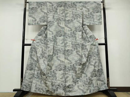 平和屋着物●都喜ヱ門　本場大島紬　白大島　7マルキ　風景草木文　総絣　藤絹織物謹製　正絹　逸品　CABD7399ut