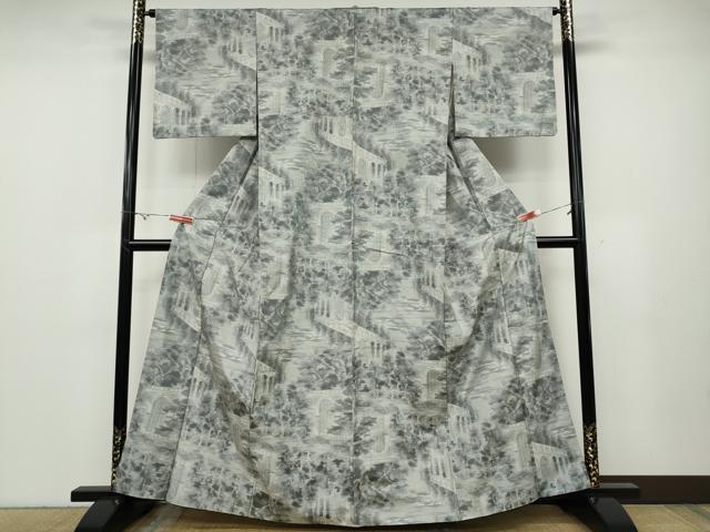 平和屋着物●都喜ヱ門　本場大島紬　白大島　7マルキ　風景草木文　総絣　藤絹織物謹製　正絹　逸品　CABD7399ut