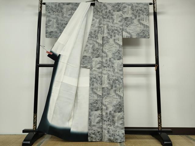 平和屋着物●都喜ヱ門　本場大島紬　白大島　7マルキ　風景草木文　総絣　藤絹織物謹製　正絹　逸品　CABD7399ut